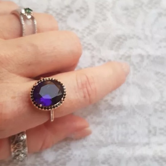 🆕18k Rose Gold Amethyst Black/White Diamond Ring - Picture 6 of 9